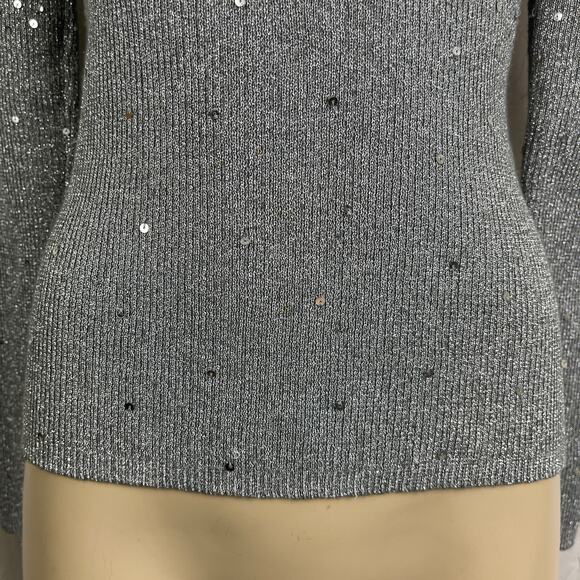 VTG Y2K Once Again Silver Sequin Mock Turtle Neck Sweater Shimmery Sparkly Sz M - Picture 15 of 16